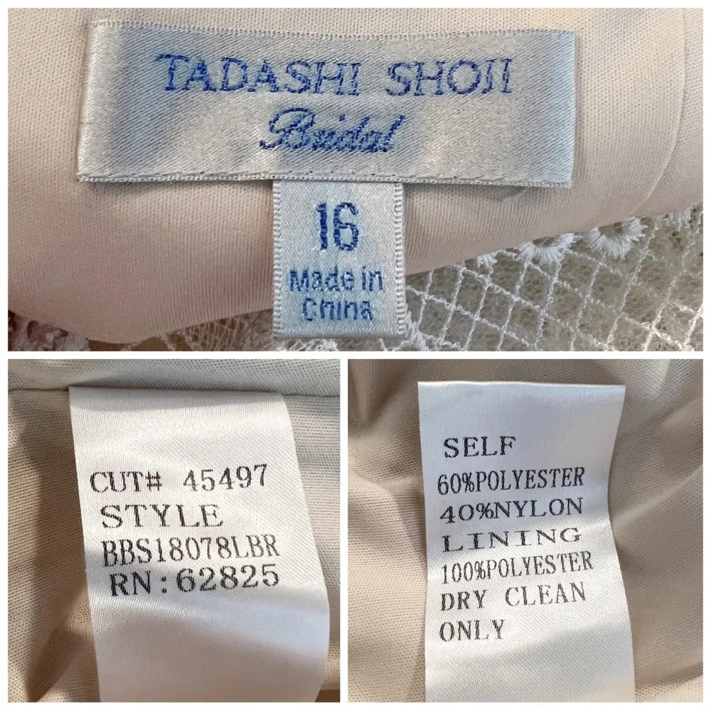 TADASHI SHOJI Women’s Size 16 Ivory Sleeveless Caye Racer Neck Lace Wedding Gown - Picture 12 of 13
